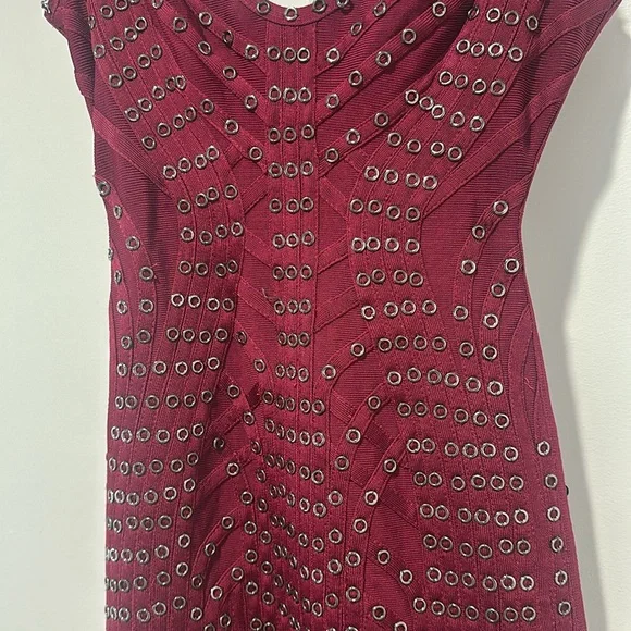 Burgundy Studded Fringe Herve Ledger Dress - Picture 7 of 12